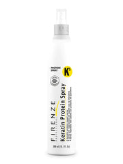 Firenze Professional Keratin KS Protein Repair Spray bottle focus nourishes damaged hair for smoother strands.