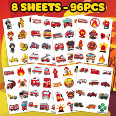Firetruck tattoo sheet: flame designs to energize themed decorations and crafts.