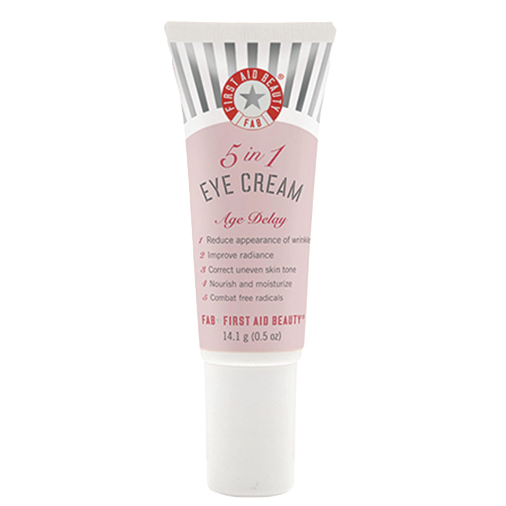 First Aid Beauty 5-in-1 Eye Cream bottle for daily under-eye hydration and gentle brightening