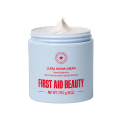 First Aid Beauty Ultra Repair Cream bottle pour delivers 24-hour hydration.