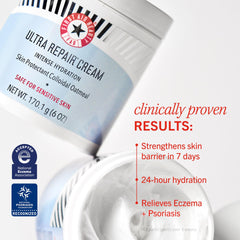 First Aid Beauty Ultra Repair Cream face application showing smooth, non-greasy finish.