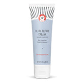First Aid Beauty Ultra Repair Cream jar closeup showing rich, fast-absorbing hydration.