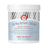 First Aid Beauty Ultra Repair Cream jar close-up showing deep hydration.