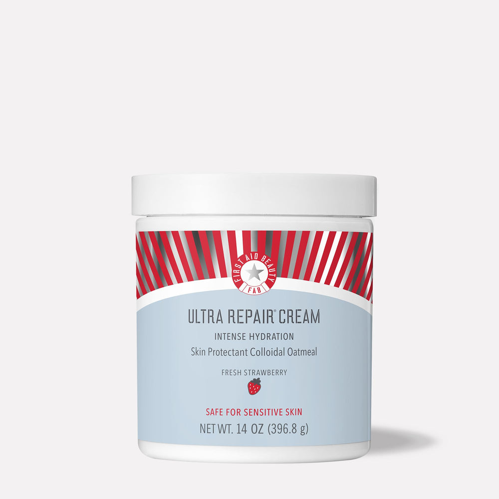 First Aid Beauty Ultra Repair Cream jar showing whipped texture for intense hydration