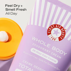 First Aid Beauty Whole Body Deodorant Cream applied to the arm for odor control during daily activities.