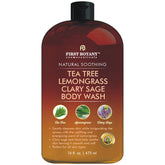 First Botany All Natural Body Wash bottle front highlights tea tree blend for a fresh feel.