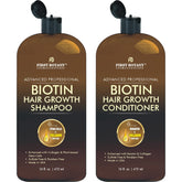 First Botany Biotin Hair Growth Shampoo bottle pour for gentle cleansing and follicle support.
