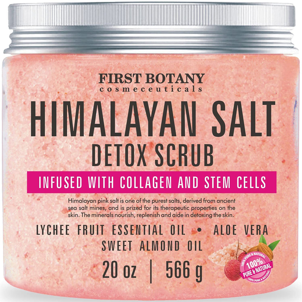 First Botany Himalayan Salt Scrub bottle showing exfoliating salt for smoother skin.