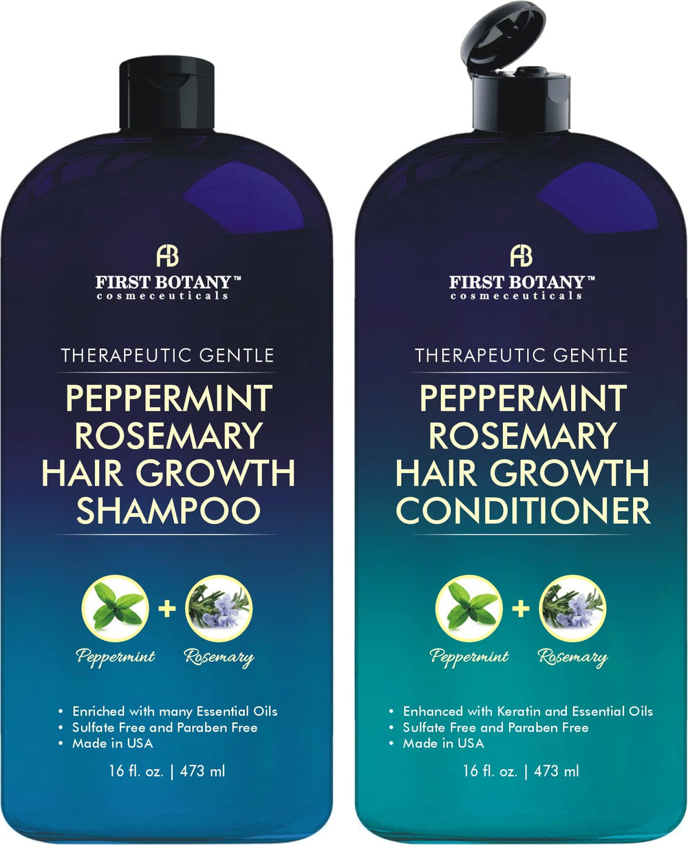 First Botany peppermint rosemary shampoo bottle for daily refreshing cleanse.
