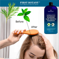First Botany Peppermint Rosemary shampoo detox purifying formula cleanses scalp buildup.