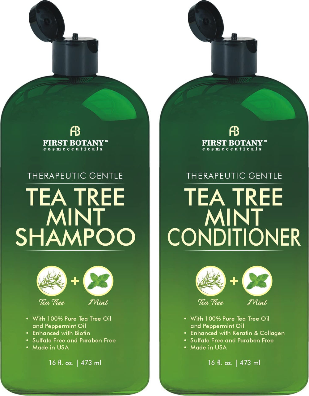 First Botany Tea Tree Mint Shampoo bottle shows refreshing cleanse and scalp comfort.