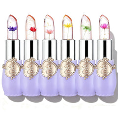 Firstfly Flower Jelly Lipstick Set showing six color-changing jars for hydration.