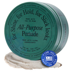 Firsthand Supply all-purpose hair pomade bottle front view showing natural hold.