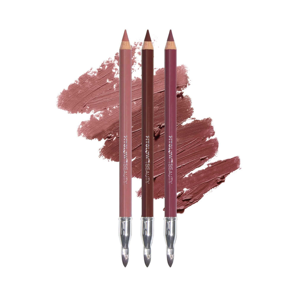 FITGLOW Muted Mauve lip liner with built-in brush for precise, clean lining.