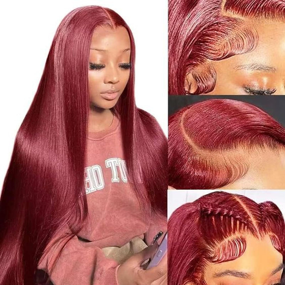 Fiumer Burgundy wig with 30-inch lace-front for natural length and part.