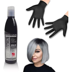 Five Brothers Le Black Purple Shampoo lather closeup shows violet pigments cleansing while maintaining hair softness.