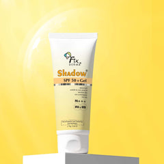 Close-up of Fixderma Shadow SPF 50+ Gel texture on skin showing smooth, lightweight feel