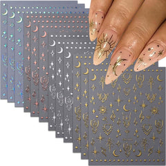 FJSMTOPl 12-sheets metallic nail stickers set for versatile nail art options