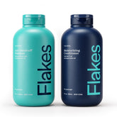 Flakes anti-dandruff shampoo bottle pouring for refreshing scalp care.