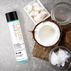 Close-up of the pump on Flawless hydrating co-wash showing easy application