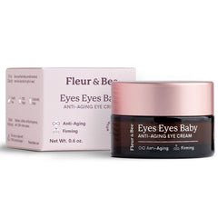 Fleur & Bee eye cream bottle showing vegan formula for daily eye care.