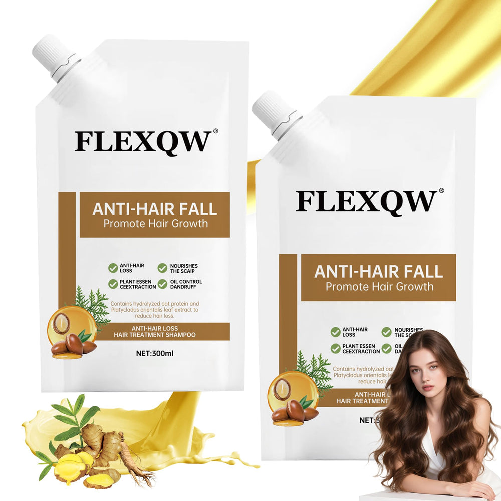 FLEXQW anti-hair-loss shampoo bottle front highlighting scalp care