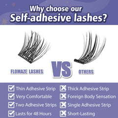 FLOMAZE display highlights 156-cluster lashes and length variety for customized looks.