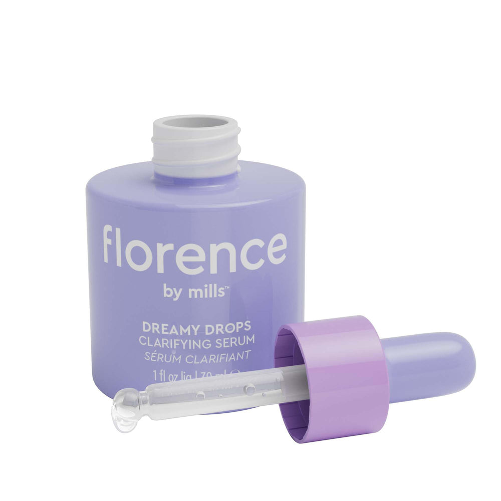 Florence by Mills Dreamy Drops Clarifying Serum bottle close-up for oil control.