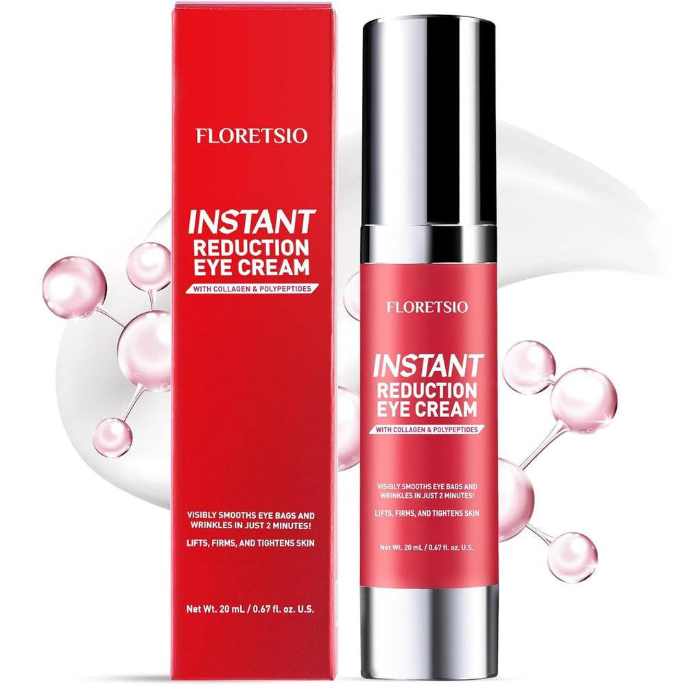 Floretsio Instant Eye Cream application shows smooth texture for quick eye-area hydration
