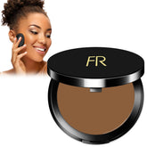 Flori Roberts cream-to-powder foundation jar shows long-lasting coverage for deep skin tones.