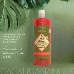Florigan Fortifying Shampoo Cacahuananche hair-strands close-up suggests stronger strands.