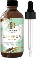 Florona Camphor Oil 4oz bottle showcases pure essential oil for refreshing scalp care.