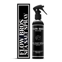 Flow Bros Sea Salt Spray bottle shows lightweight texture for beachy hair.