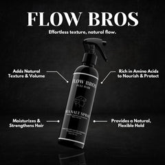 Flow Bros Sea Salt Spray packaging emphasizes nourishing, clean formulation.