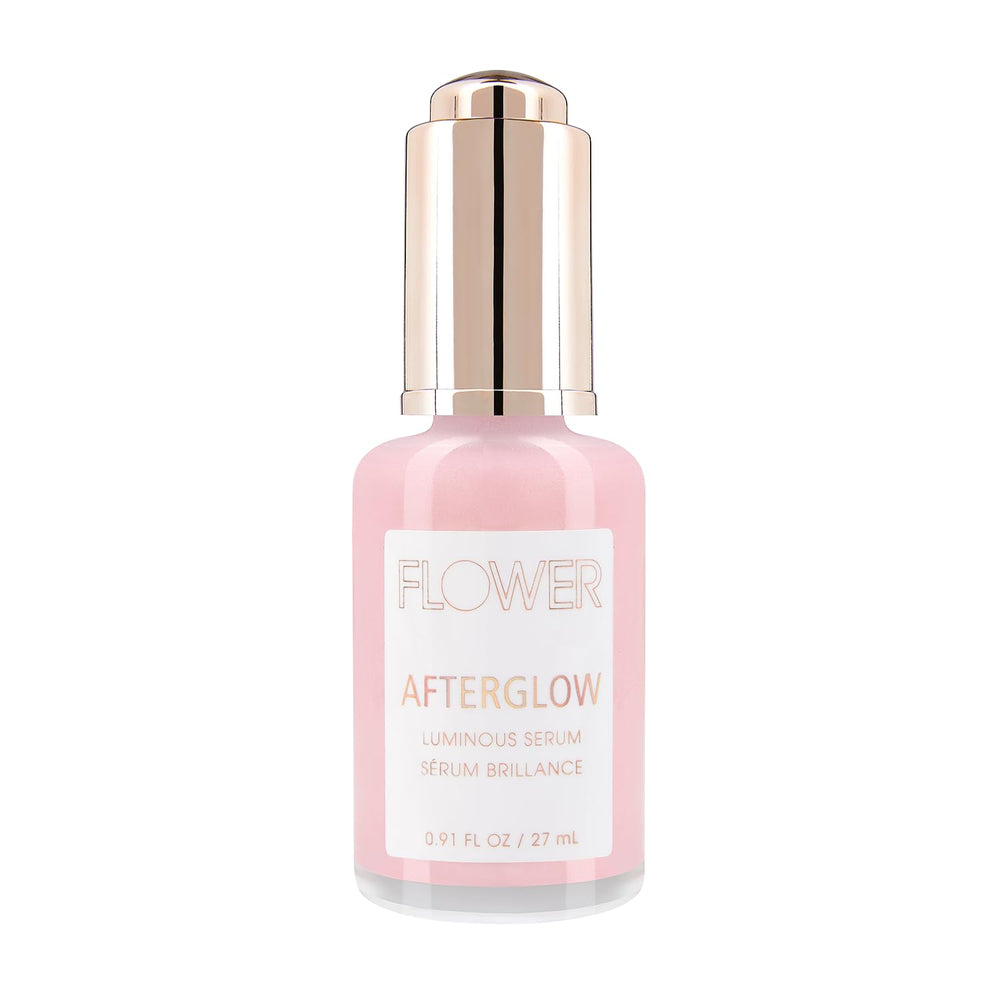 FLOWER Beauty Afterglow serum bottle delivering luminous hydration for radiant skin