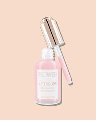 Close-up of Afterglow serum label highlights clean ingredients