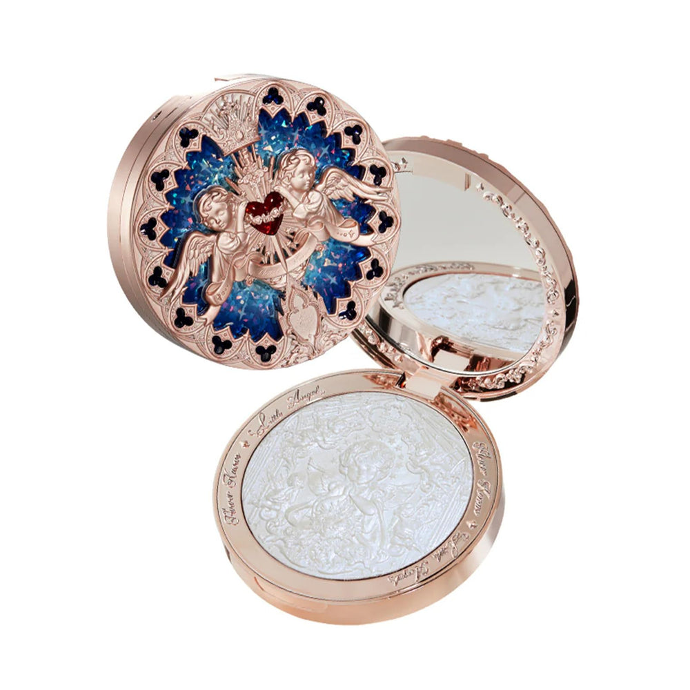 Flower Knows cool starlight powder highlights cheeks with a celestial glow.