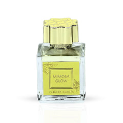 Flower Scents Mimosa Glow bottle closeup cap highlights premium packaging and top notes.