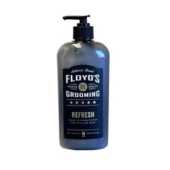 Floyd's 99 Refresh bottle closeup showing moisturizing conditioner for hair and body