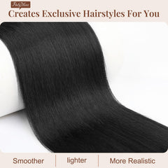 Flufymooz drawstring ponytail closeup shows soft silky fibers for everyday wear.
