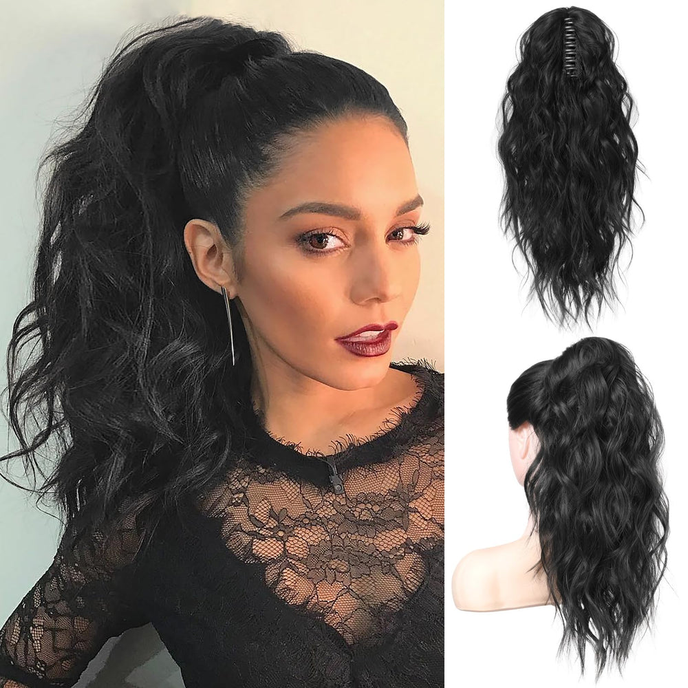 Flufymooz 18-inch natural-black ponytail extension for effortless daily styling.