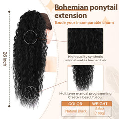 26-inch Flufymooz ponytail adds length and dramatic waves.