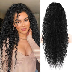 Flufymooz ponytail extension with bohemian curls for added volume.