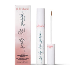 FlutterHabit Ready-Set-Nourish serum bottle close-up for healthier-looking lashes.