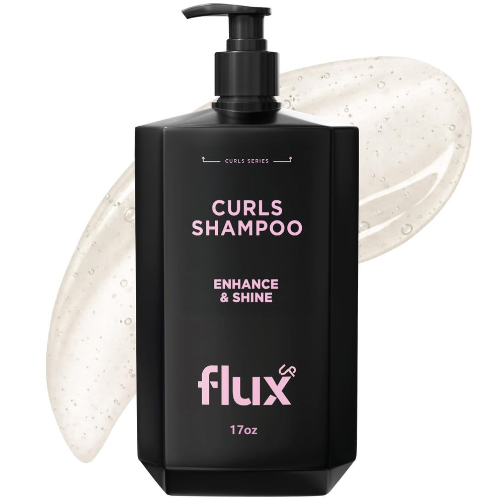 Flux Up Curly Hair Shampoo bottle front view highlighting hydrating, frizz-control formula.