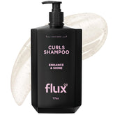 Flux Up Curly Hair Shampoo bottle front view highlighting hydrating, frizz-control formula.
