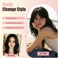 Flvaco bangs on model highlight natural look and gradual integration with your hair.