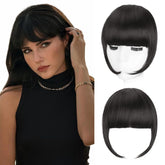 Flvaco clip-in bangs close-up shows premium fibers for a natural, seamless blend.
