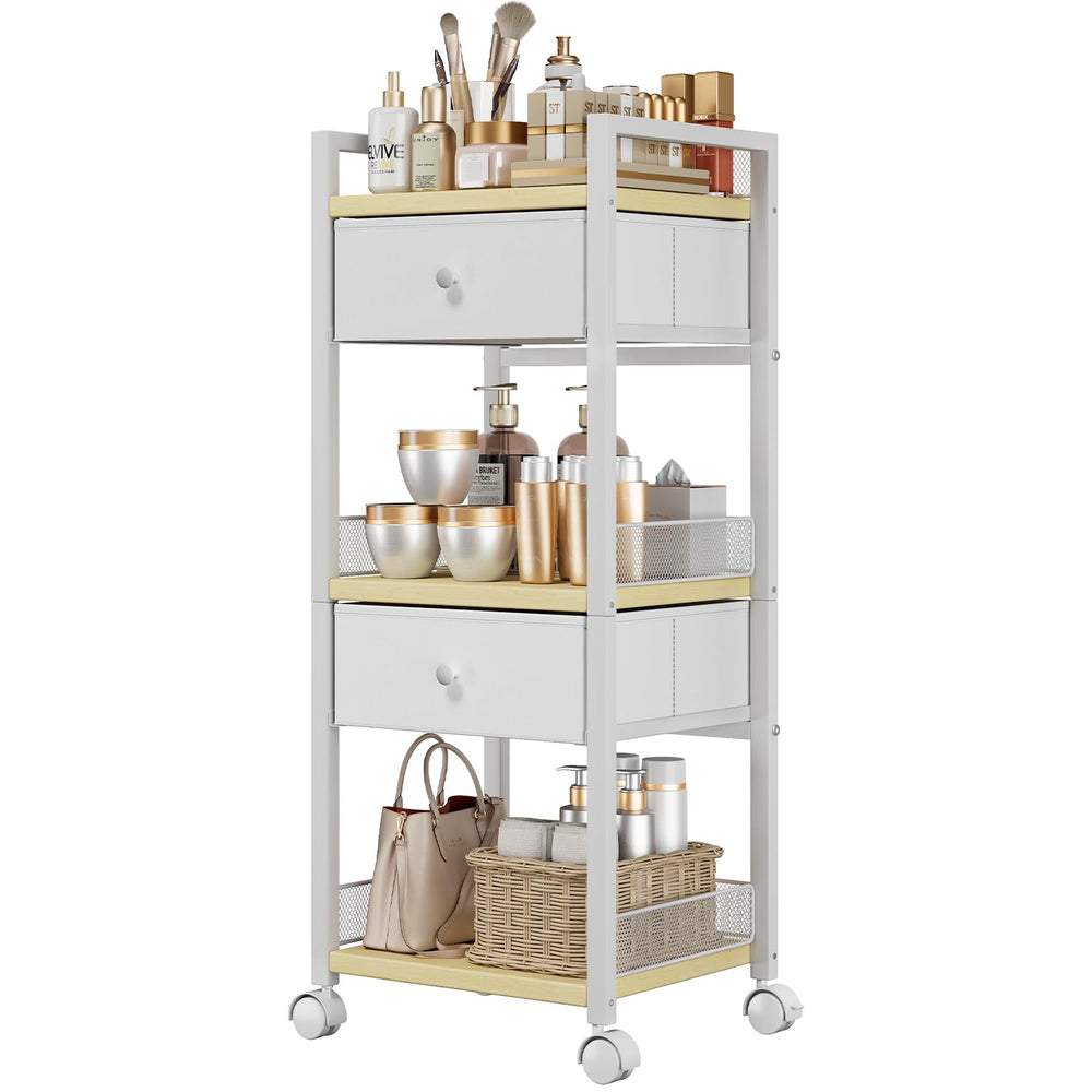 Flycity makeup cart with a 5-tier rolling design in white, ideal for compact spaces.