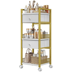 Flycity makeup cart front view with gold finish and roomy drawers for quick access.